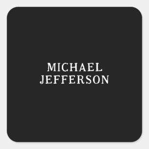 Elegant Plain Black White Personalized Custom Square Sticker