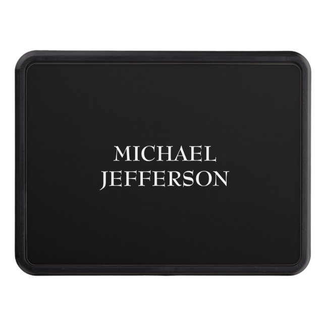 Elegant Plain Black White Personalized Custom Trailer Hitch Cover (Front)