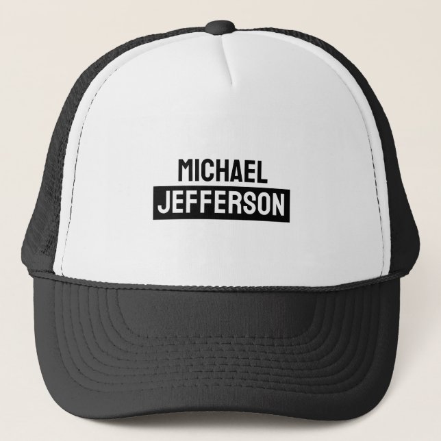 Elegant Plain Black White Personalized Custom Trucker Hat (Front)
