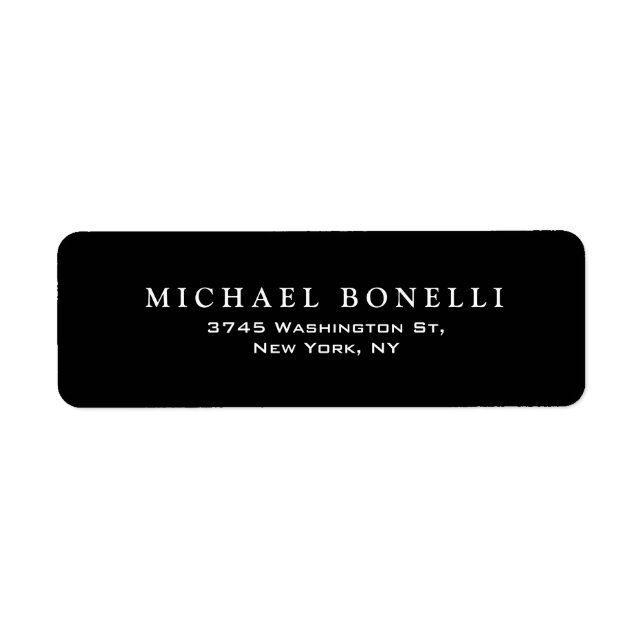 Elegant Plain Black White Return Address Label (Front)