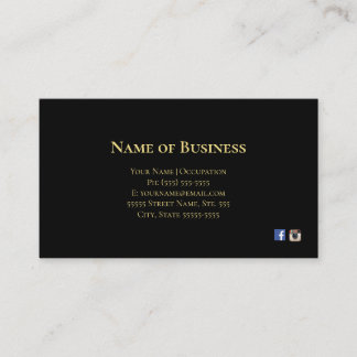 Elegant Plain Black With Gold Text Social Media Business Card