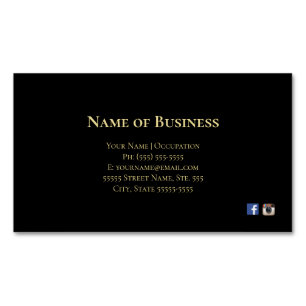 Elegant Plain Black With Gold Text Social Media Magnetic Business Card