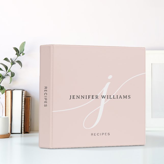 Elegant Plain Blush Pink Script Monogram Recipe Binder (Creator Uploaded)