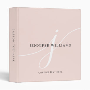 Elegant Plain Blush Pink White Script Monogram Binder