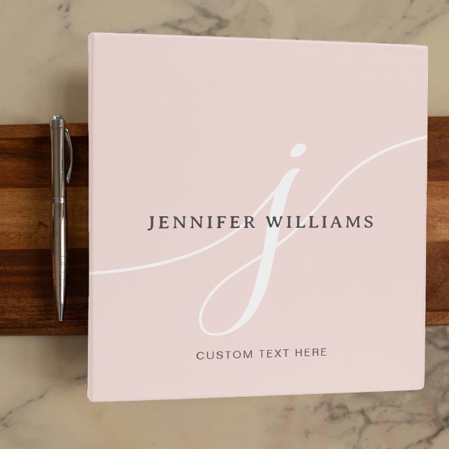 Elegant Plain Blush Pink White Script Monogram Binder (Creator Uploaded)