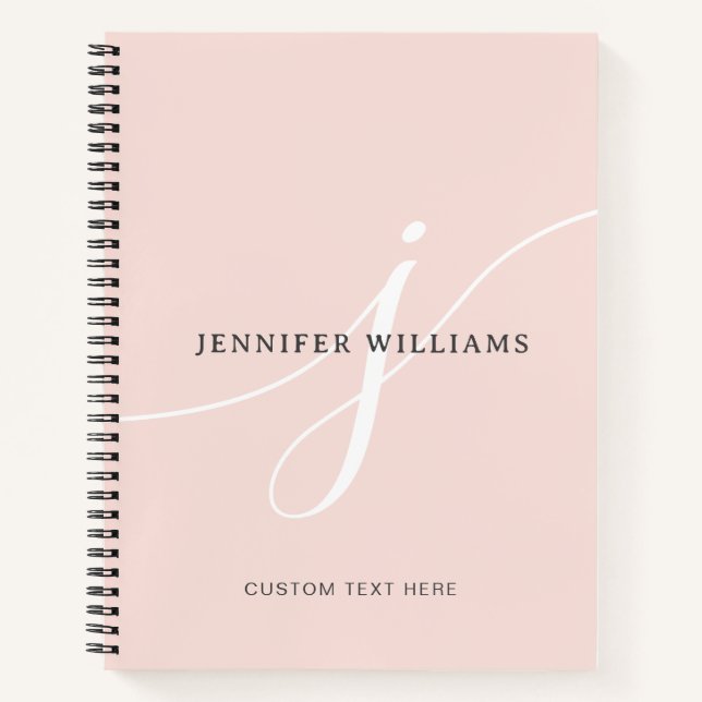 Elegant Plain Blush Pink White Script Monogram Notebook (Front)