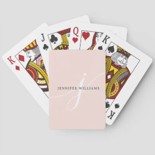 Elegant Plain Blush Pink White Script Monogram Playing Cards