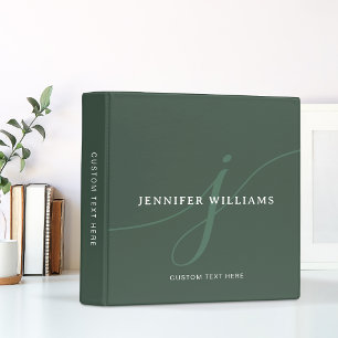 Elegant Plain Dark Olive Green Script Monogram Binder