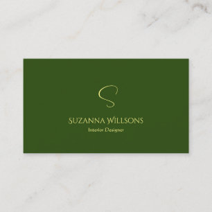 Elegant Plain Forest Green with Monogram Stylish Business Card