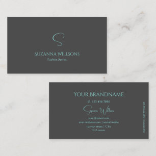 Elegant Plain Grey and Teal with Monogram Stylish Business Card
