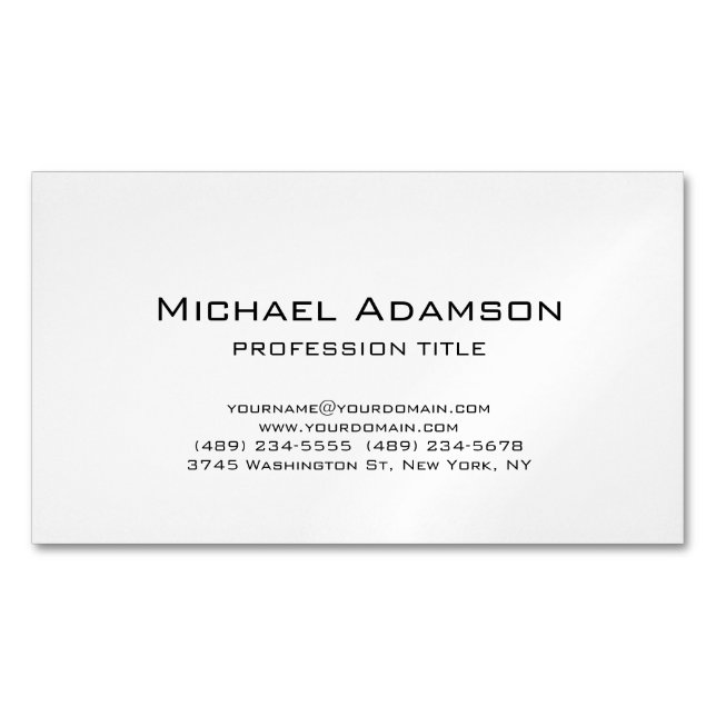 Elegant Plain Simple Black White Minimalist Magnetic Business Card (Front)