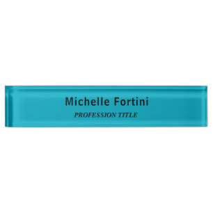 Elegant Plain Simple Minimalist Azure Blue Nameplate
