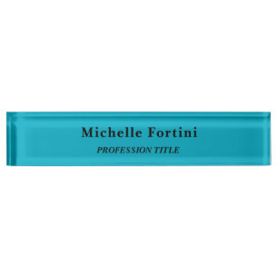 Elegant Plain Simple Minimalist Azure Blue Nameplate