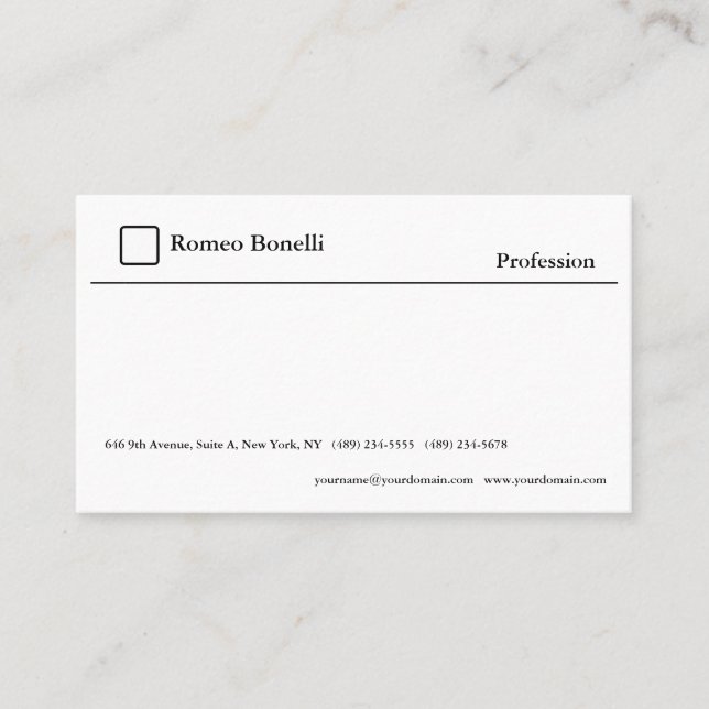 Elegant Plain Simple White Minimalist Modern Business Card (Front)