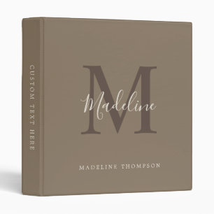 Elegant Plain Tan Brown Antique White Monogram Binder