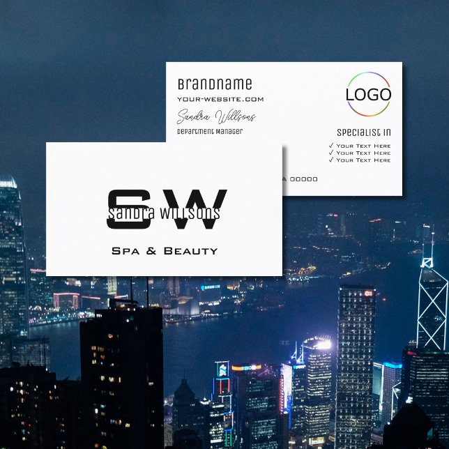 Elegant Plain White Classic with Monogram and Logo Business Card (Creator Uploaded)