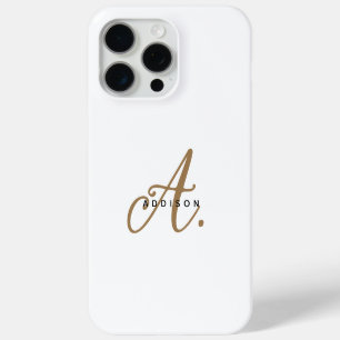 Elegant Plain White Gold Script Monogram iPhone 15 Pro Max Case