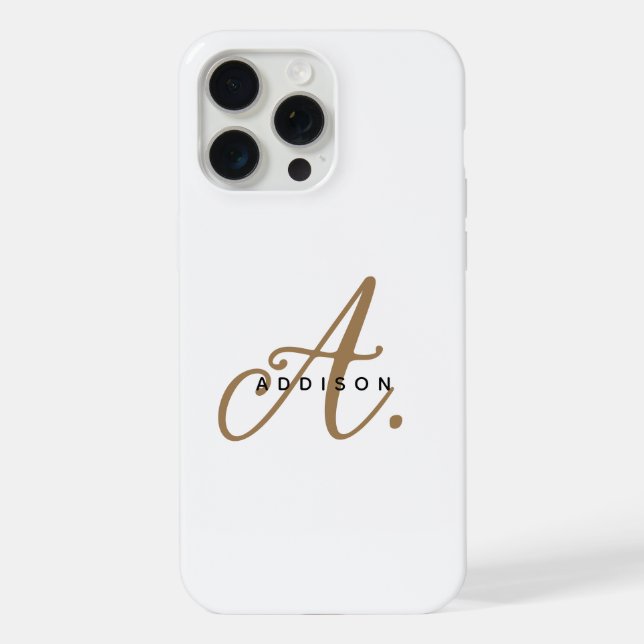 Elegant Plain White Gold Script Monogram iPhone Case (Back)