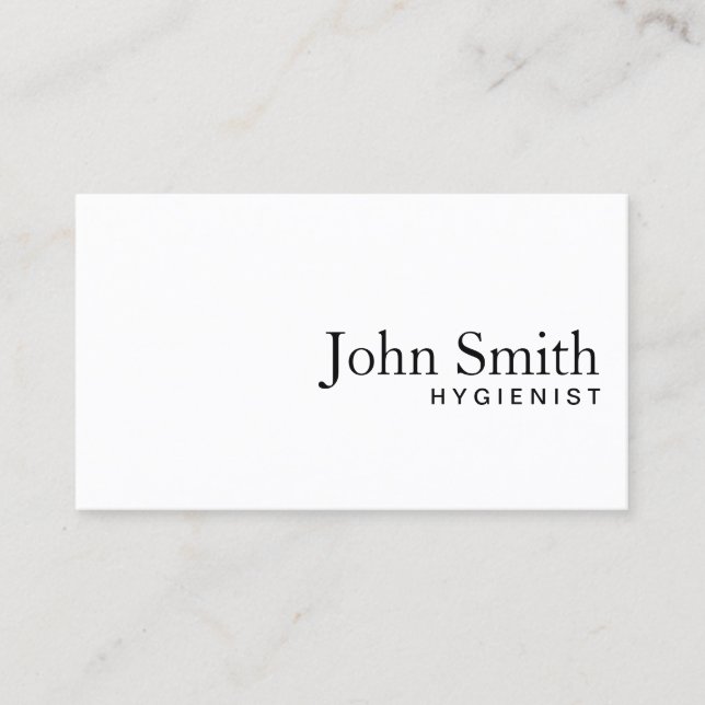 Elegant Plain White Minimalist Hygienist Dental Business Card (Front)