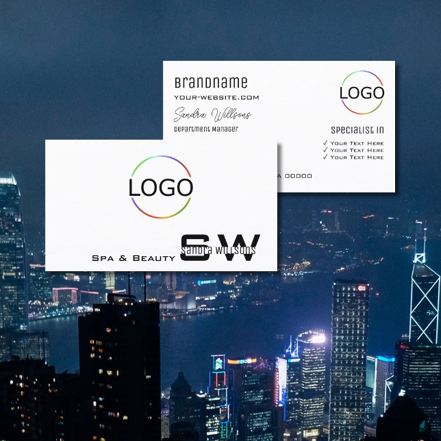 Elegant Plain White Modern with Monogram and Logo Business Card (Creator Uploaded)