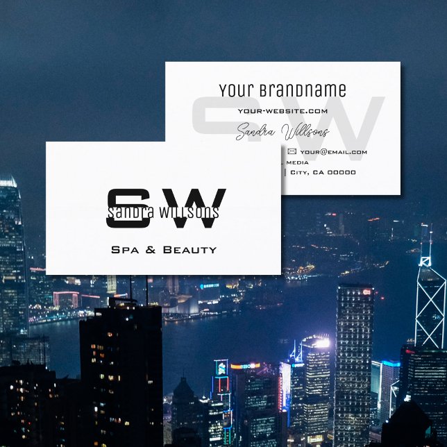 Elegant Plain White Simple & Modern with Monogram Business Card (Creator Uploaded)