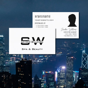 Elegant Plain White with Monogram and Photo Modern Business Card