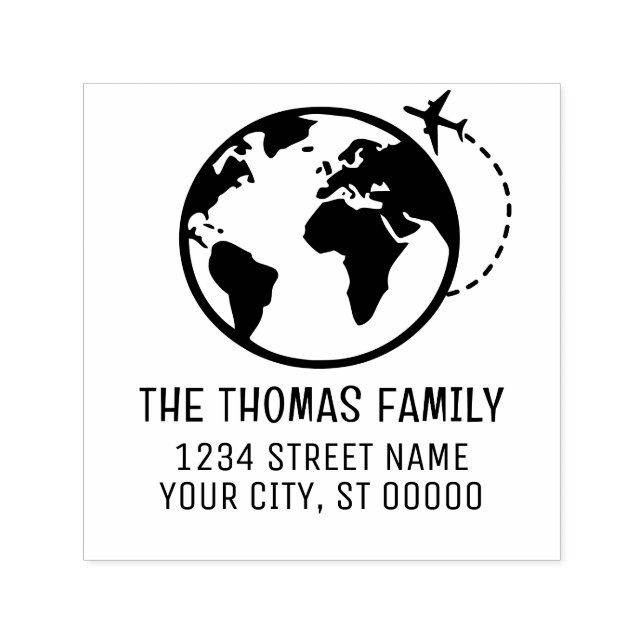 Elegant Plane Earth World Globe Map Name Address Self-inking Stamp (Design)