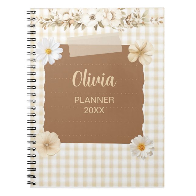 Elegant Planner with Soft Stamp & Rose Accents – C Notebook (Front)