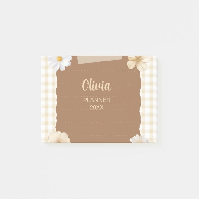 Elegant Planner with Soft Stamp & Rose Accents – C Post-it Notes (Front)