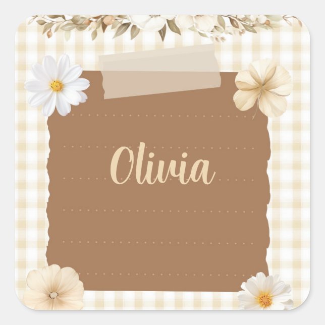 Elegant Planner with Soft Stamp & Rose Accents – C Square Sticker (Front)