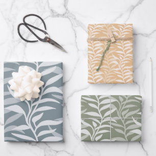 Elegant Plant Silhouettes in Flow Wrapping Paper Sheet