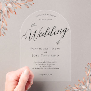 Elegant Playful Romantic Black Script Wedding  Acrylic Invitations