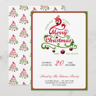 Elegant & Playful Swirly Christmas Tree Typography Invitation