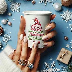 Elegant & Playful Swirly Christmas Tree Typography Paper Cups