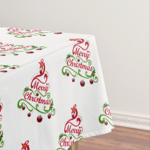 Elegant & Playful Swirly Christmas Tree Typography Tablecloth