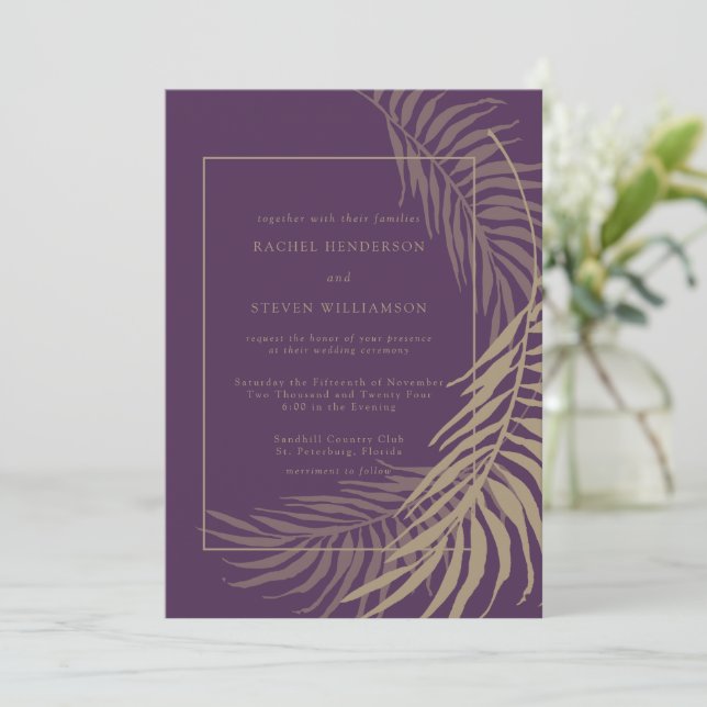 Elegant Plum and Taupe Wedding Invitation (Standing Front)