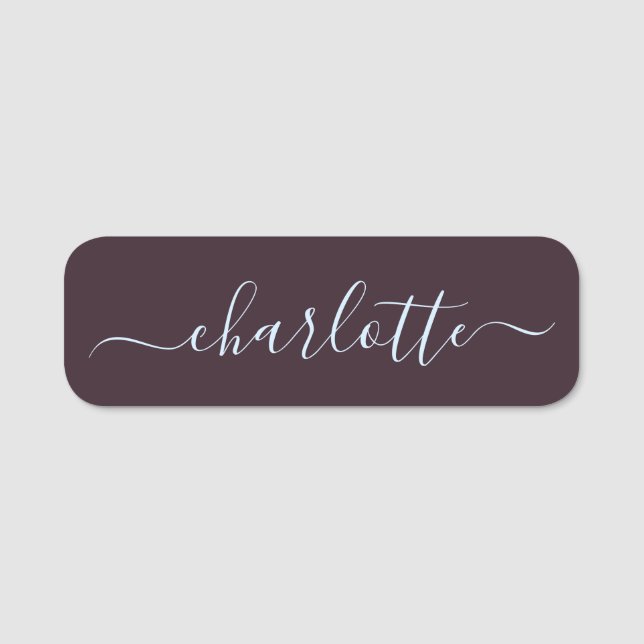 Elegant Plum Calligraphy Script Personalized Name Tag (Front)