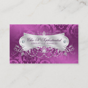 Elegant Plum Damask Swirl Business Card