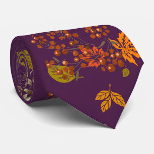 Elegant Plum Fall Floral Autumn Botanical Pattern  Tie