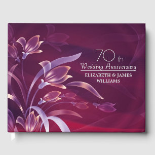 Elegant Plum Floral 70th Wedding Anniversary   Guest Book