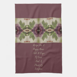 Elegant Plum Floral Accented Kitchen Towel