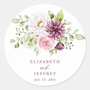 Elegant Plum Floral Fall Winter Wedding Classic Round Sticker