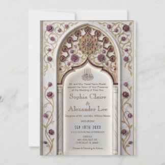 Elegant Plum Floral Frame Islamic Wedding Invitati Invitation