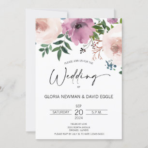 Elegant Plum Floral Wedding Invitation