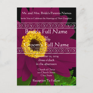 Elegant Plum Gerber Daisy Wedding Invitation Postcard