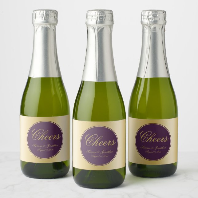 Elegant Plum Gold Calligraphy Cheers Wedding Sparkling Wine Label (Bottles)