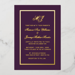 Elegant Plum Gold Calligraphy Script Wedding
