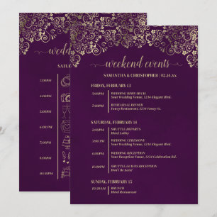 Elegant Plum & Gold Wedding Events & Timeline Program