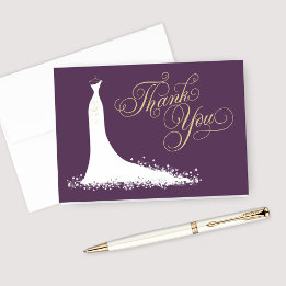 Elegant Plum Gold Wedding Gown Bridal Shower Thank You Card