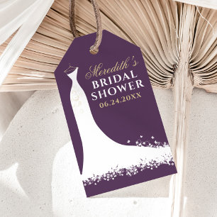 Elegant Plum Gold Wedding Gown Shower Favour Gift Tags
